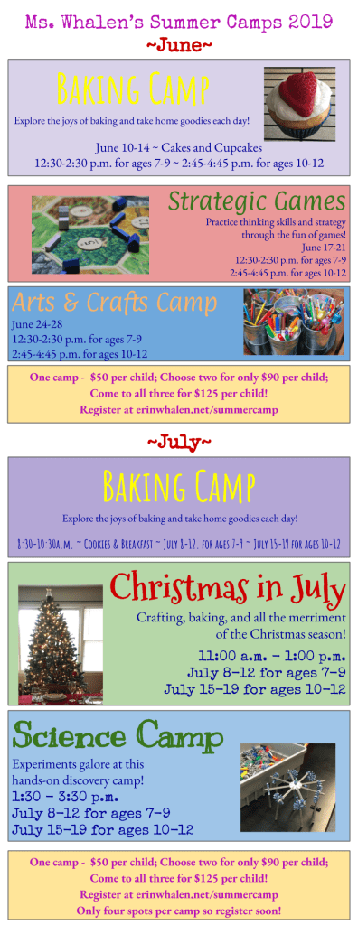 Ms. Whalen's Summer Camps June and July 2019